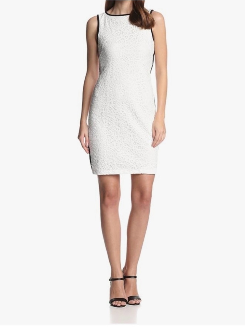 Isaac Mizrahi Sleeveless White Lace Sheath Dress back cutout 6